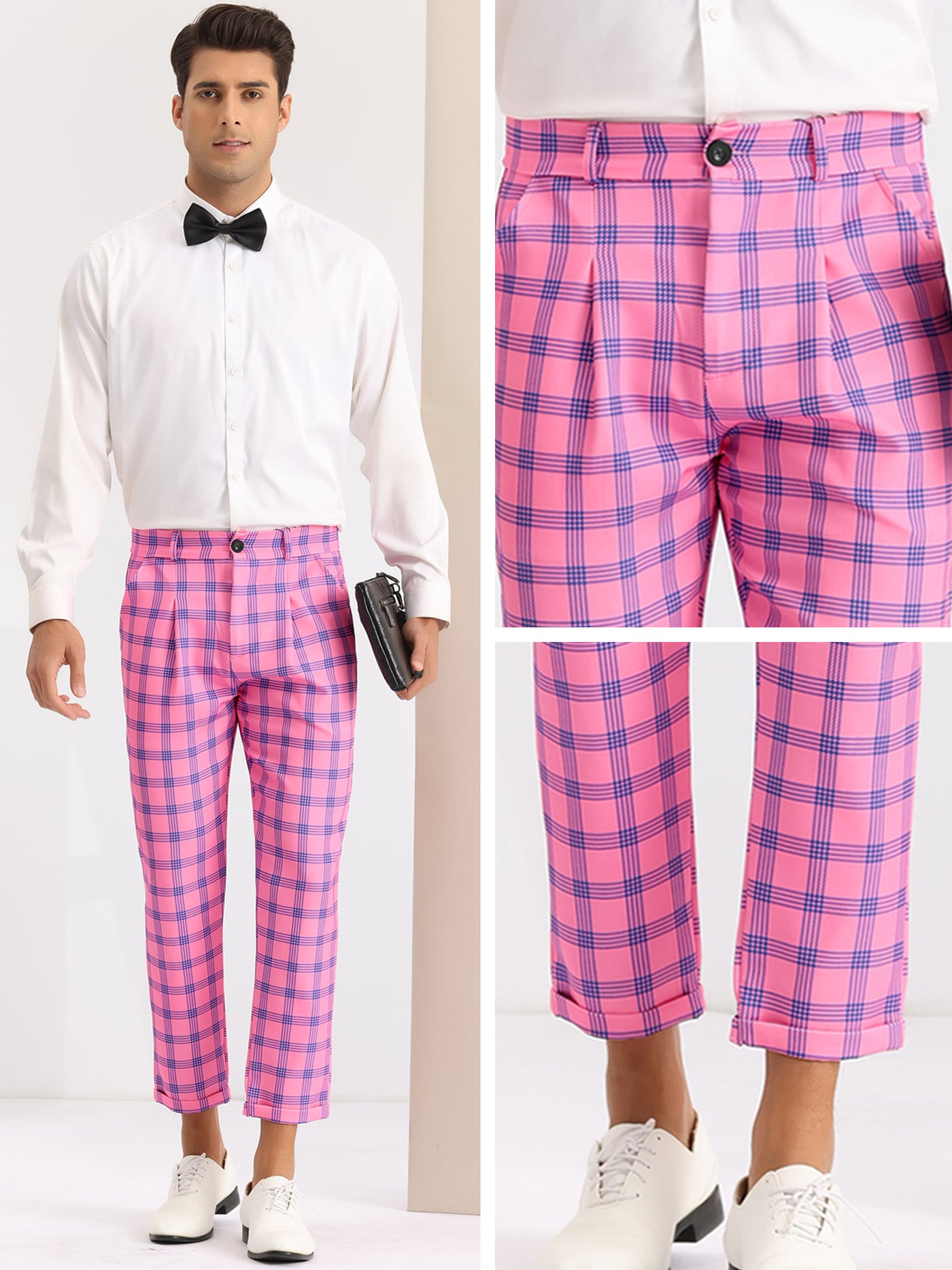 Bublédon Plaid Stretch Flat Front Formal Checked Golf Dress Pants