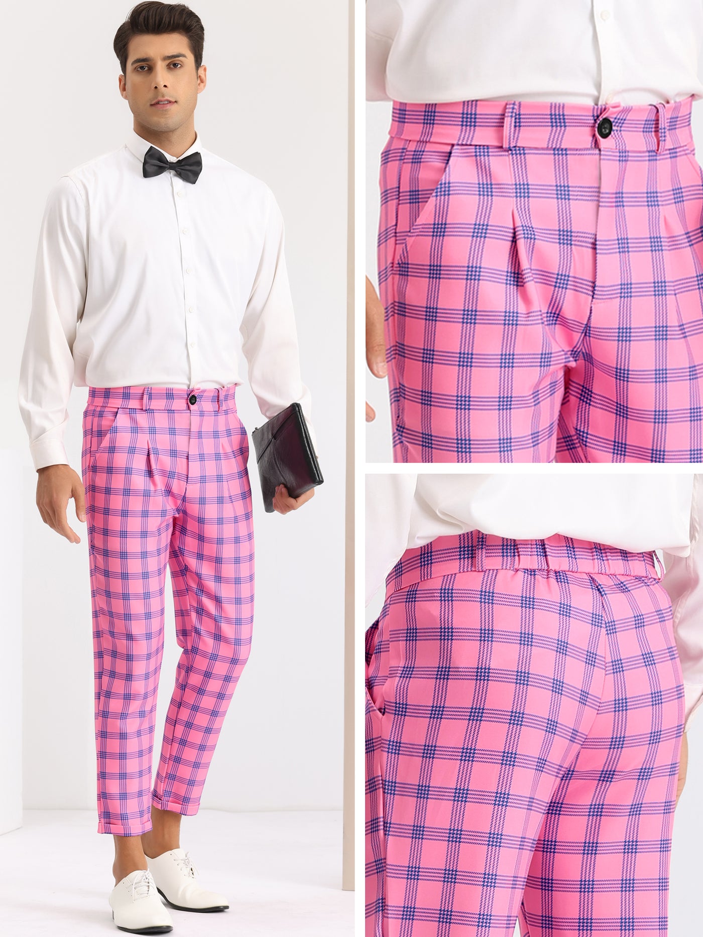 Bublédon Plaid Stretch Flat Front Formal Checked Golf Dress Pants