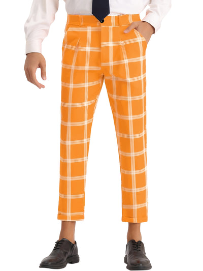 Plaid Print Pants for Men's Flat Front Colorful Ankle Length Cropped Dress Trousers