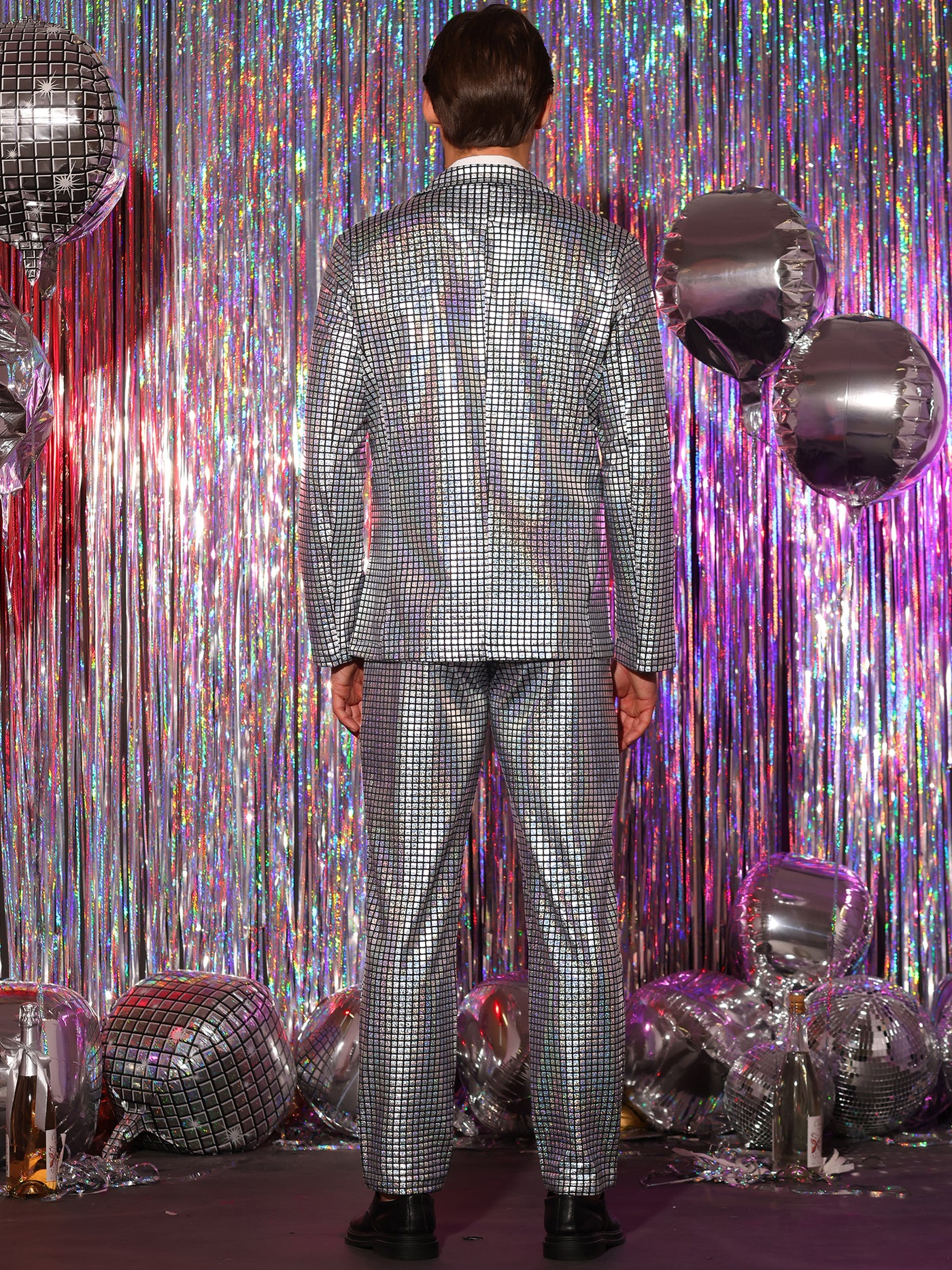 Bublédon Metallic Sequin Blazer and Pants Party Two Pieces Suit Set