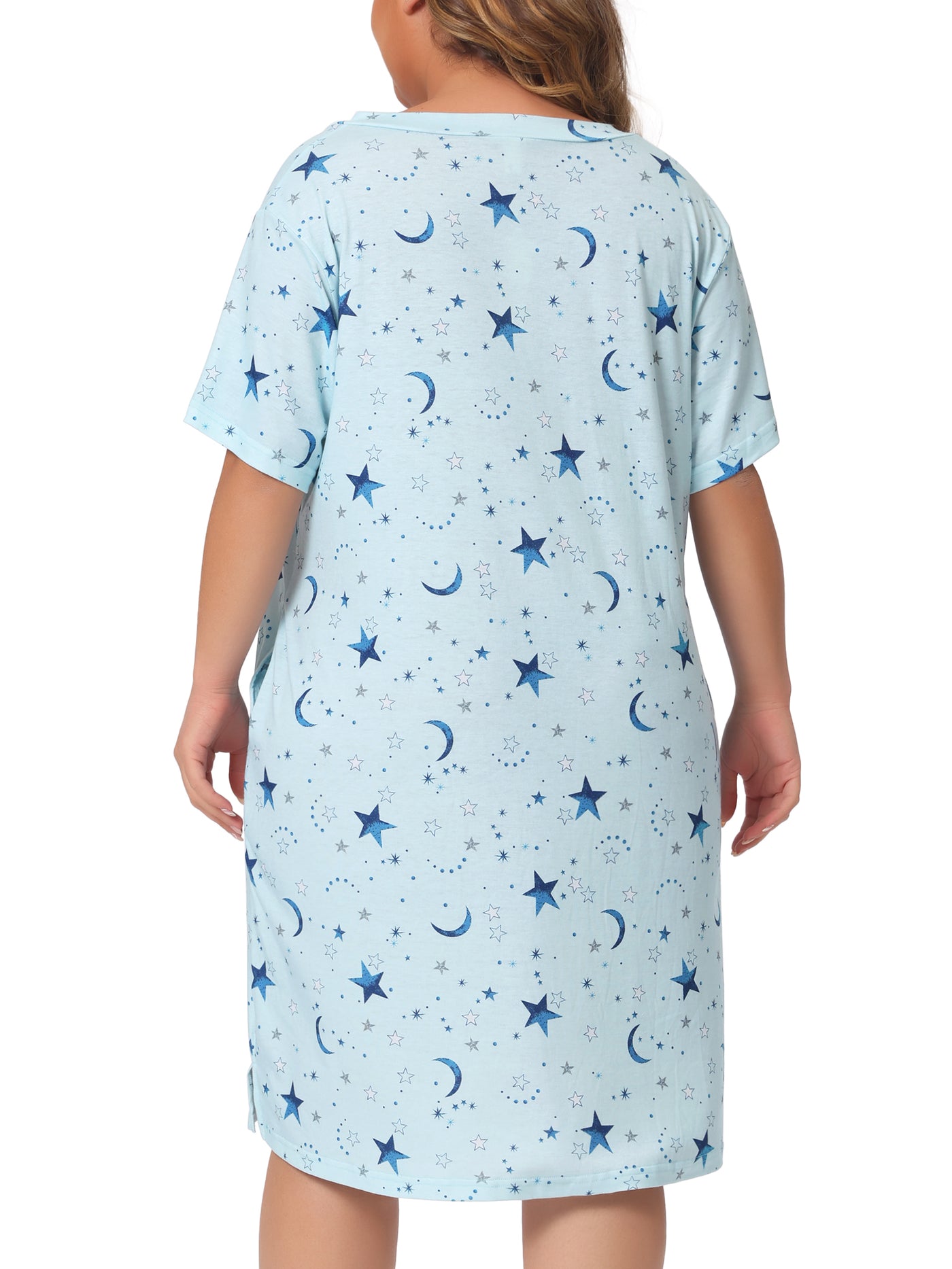 Bublédon Women's Plus Size V Neck Star Short Sleeve Sleepwear Nightdress