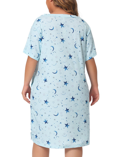 Women's Plus Size V Neck Star Short Sleeve Sleepwear Nightdress