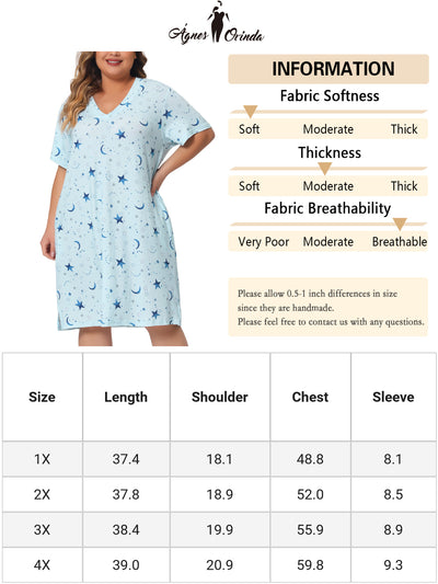 Women's Plus Size V Neck Star Short Sleeve Sleepwear Nightdress