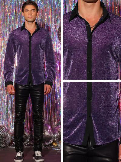 Sparkle Dress Shirts for Men's Long Sleeves Party Shining Texture Shirt