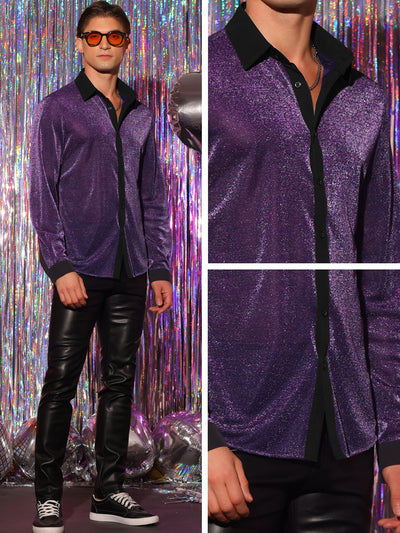 Sparkle Dress Shirts for Men's Long Sleeves Party Shining Texture Shirt