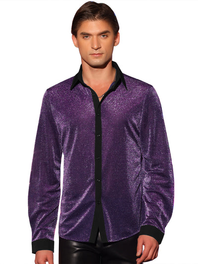 Sparkle Dress Shirts for Men's Long Sleeves Party Shining Texture Shirt