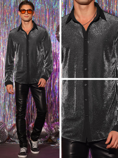 Sparkle Dress Shirts for Men's Long Sleeves Party Shining Texture Shirt