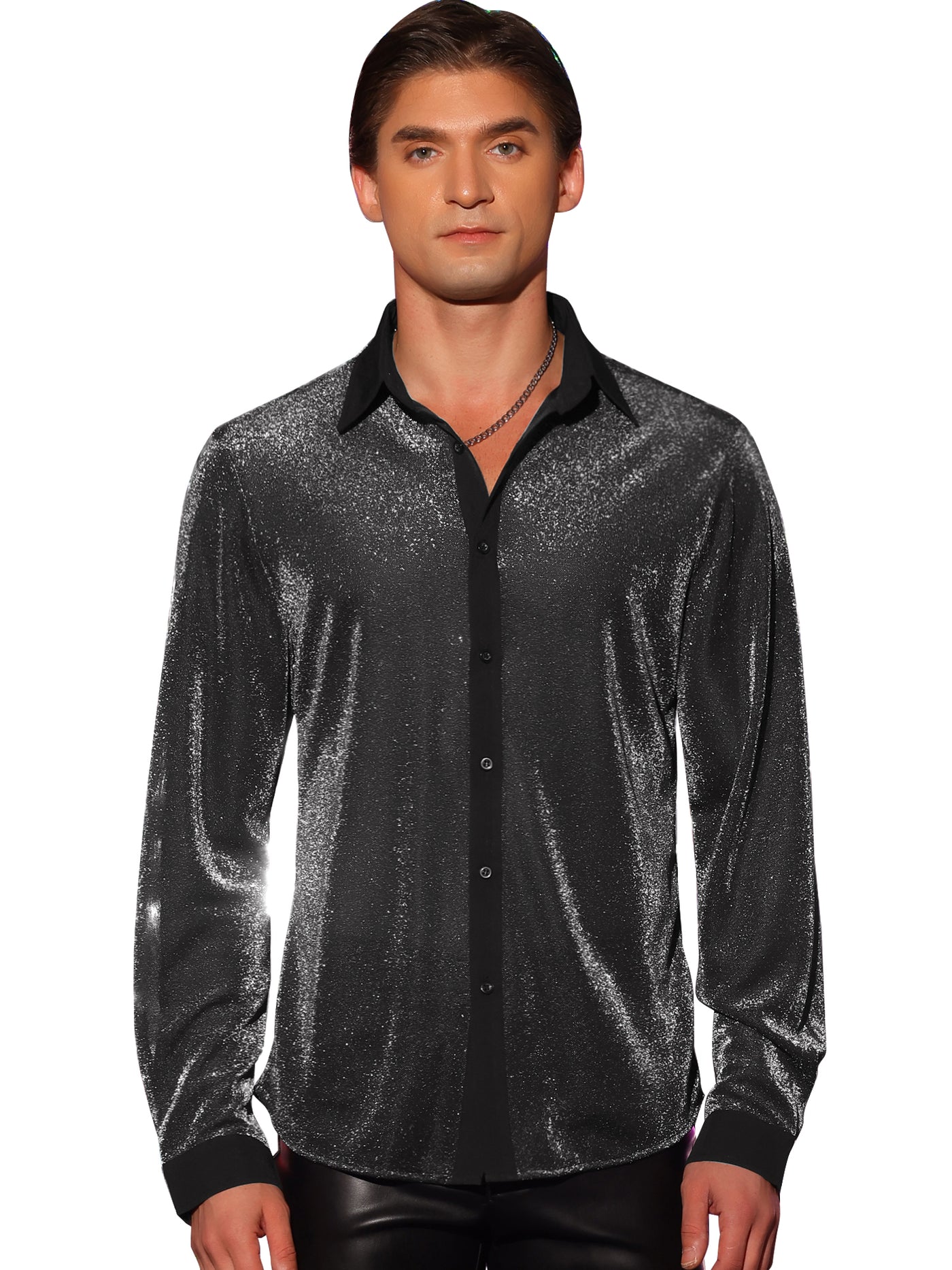 Bublédon Sparkle Dress Shirts for Men's Long Sleeves Party Shining Texture Shirt