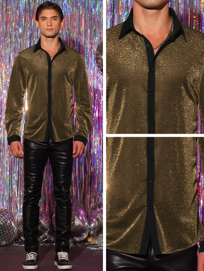 Sparkle Dress Shirts for Men's Long Sleeves Party Shining Texture Shirt