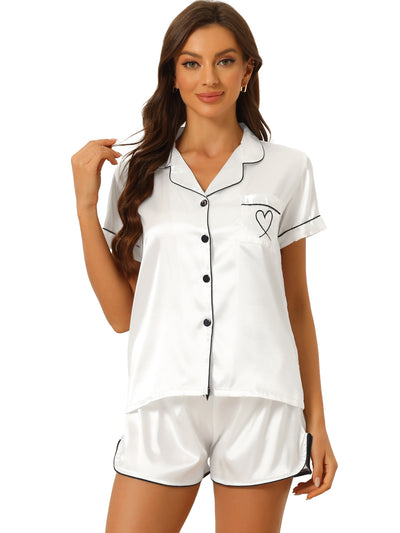 Women's Pajama Loungewear Short Sleeves Button Down Satin Pj Sets