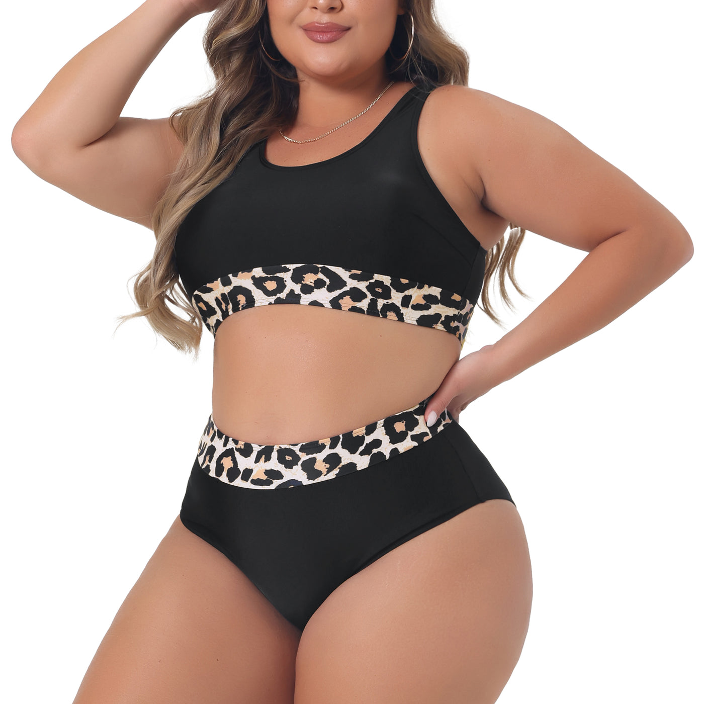 Bublédon Plus Size Two Piece Swimsuits for Women High Waisted Scoop Neck Bikini Set Sporty Bathing Suits