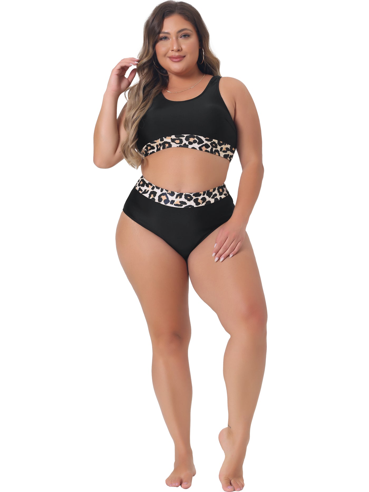 Bublédon Plus Size Two Piece Swimsuits for Women High Waisted Scoop Neck Bikini Set Sporty Bathing Suits