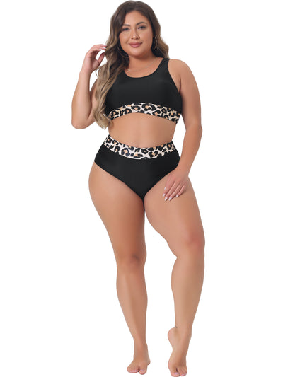 Plus Size Two Piece Swimsuits for Women High Waisted Scoop Neck Bikini Set Sporty Bathing Suits