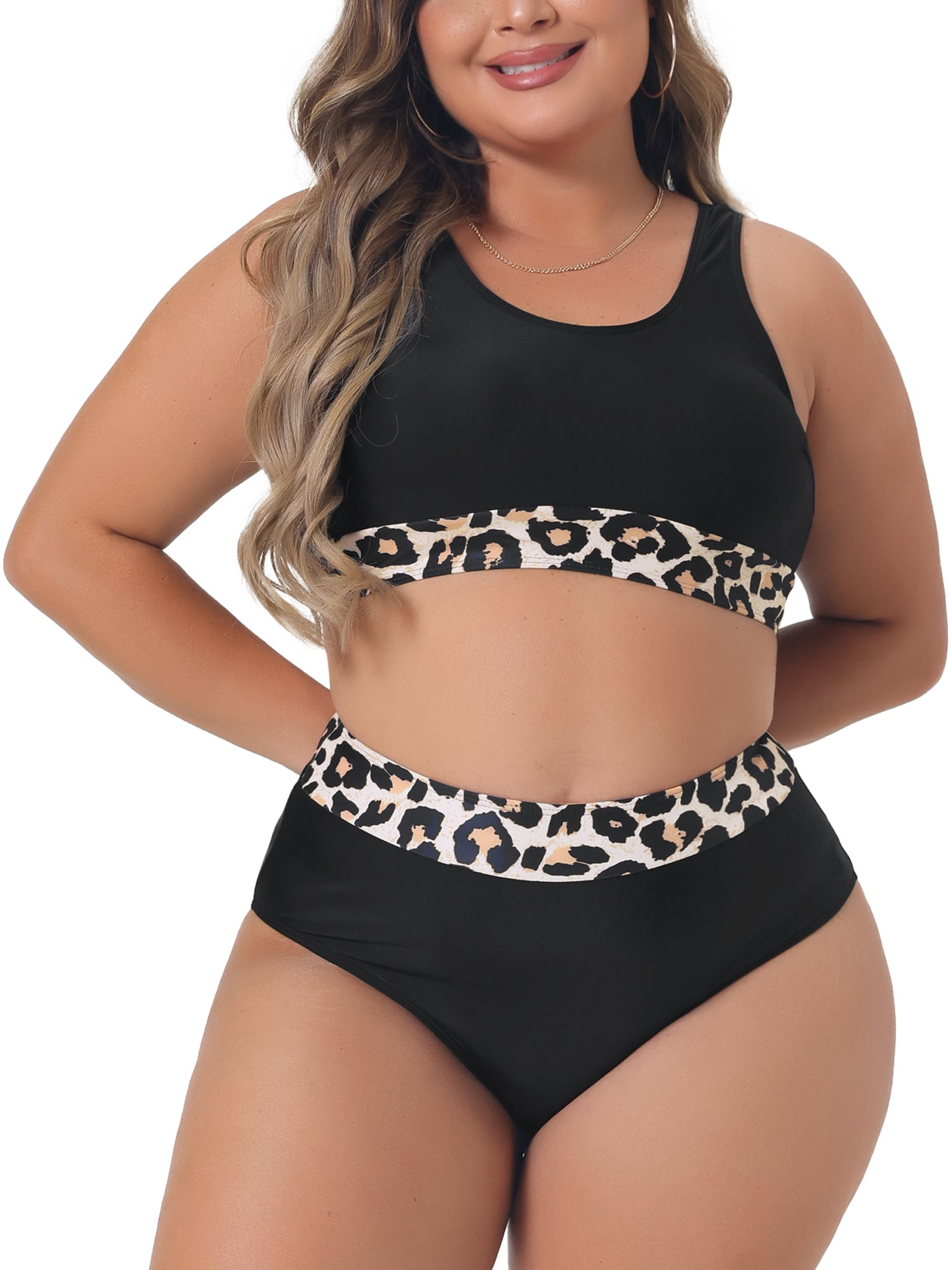 Bublédon Plus Size Two Piece Swimsuits for Women High Waisted Scoop Neck Bikini Set Sporty Bathing Suits