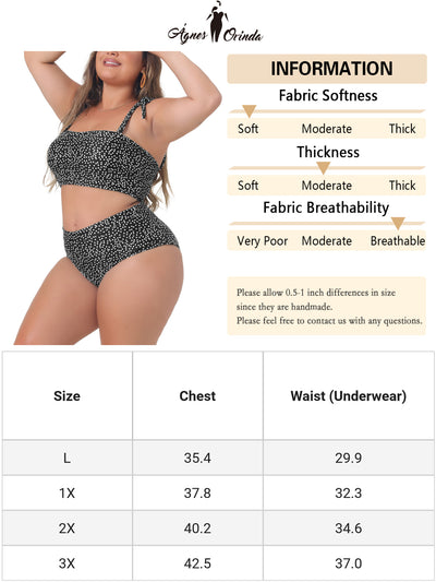 Plus Size Swimsuit for Women Two Piece Bathing Suit High Waisted Tummy Control Bikini Set