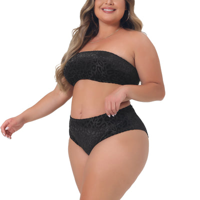 Plus Size 2 Piece Bandeau Bikini for Women Velvet Leopard Swimsuit High Waisted Bathing Suits