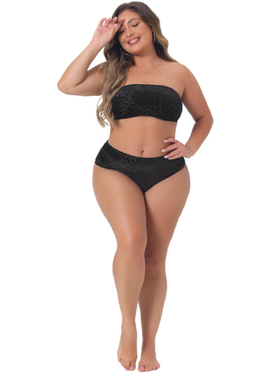 Plus Size 2 Piece Bandeau Bikini for Women Velvet Leopard Swimsuit High Waisted Bathing Suits