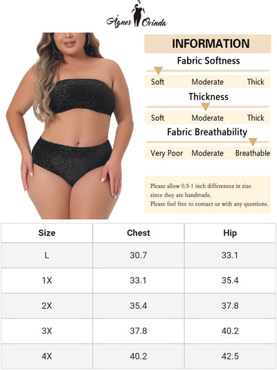 Plus Size 2 Piece Bandeau Bikini for Women Velvet Leopard Swimsuit High Waisted Bathing Suits