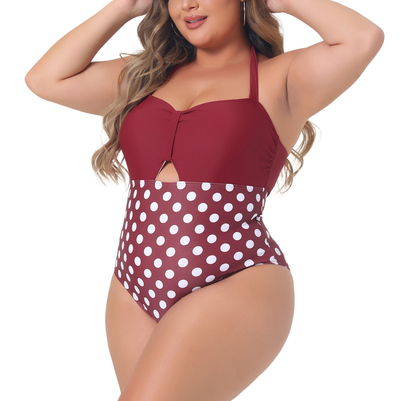 Bublédon Plus Size One Piece Swimsuits for Women Polka Dots Knot Bust High Waisted Tummy Control Bathing Suits Swimwear