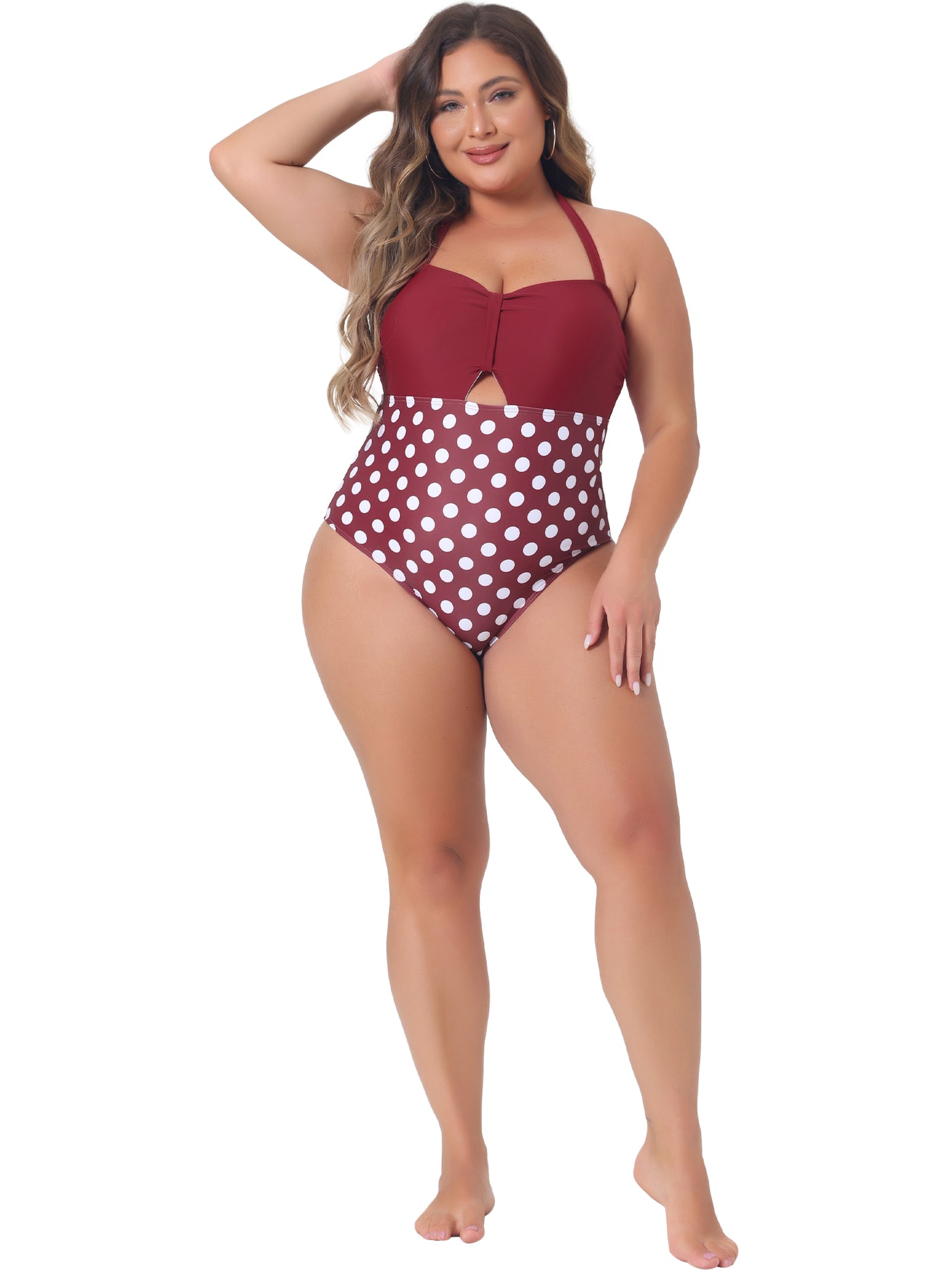 Bublédon Plus Size One Piece Swimsuits for Women Polka Dots Knot Bust High Waisted Tummy Control Bathing Suits Swimwear