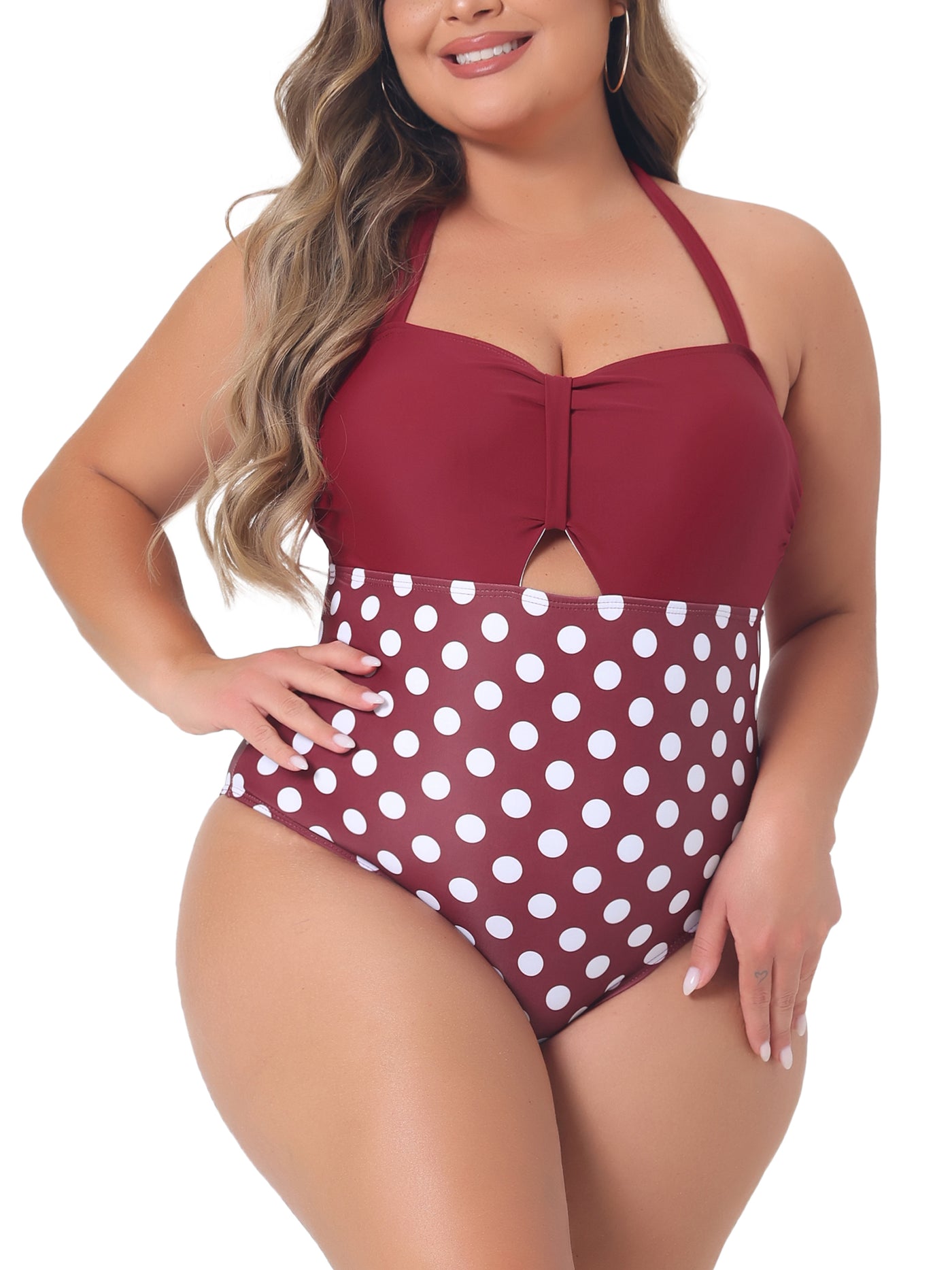 Bublédon Plus Size One Piece Swimsuits for Women Polka Dots Knot Bust High Waisted Tummy Control Bathing Suits Swimwear