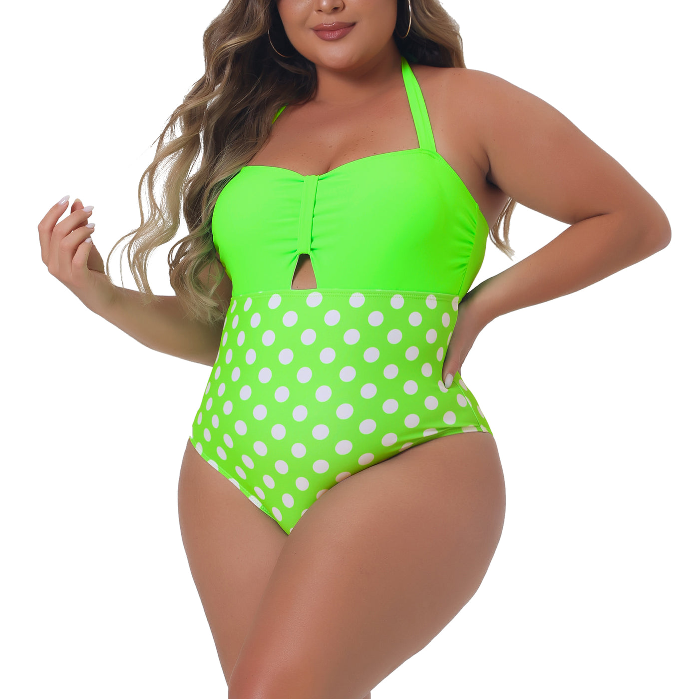 Bublédon Plus Size One Piece Swimsuits for Women Polka Dots Knot Bust High Waisted Tummy Control Bathing Suits Swimwear