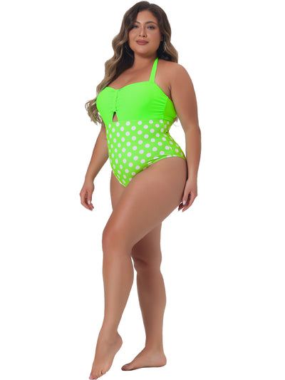 Plus Size One Piece Swimsuits for Women Polka Dots Knot Bust High Waisted Tummy Control Bathing Suits Swimwear