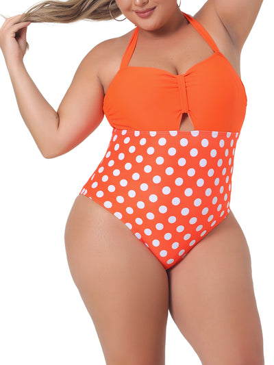 Plus Size One Piece Swimsuits for Women Polka Dots Knot Bust High Waisted Tummy Control Bathing Suits Swimwear