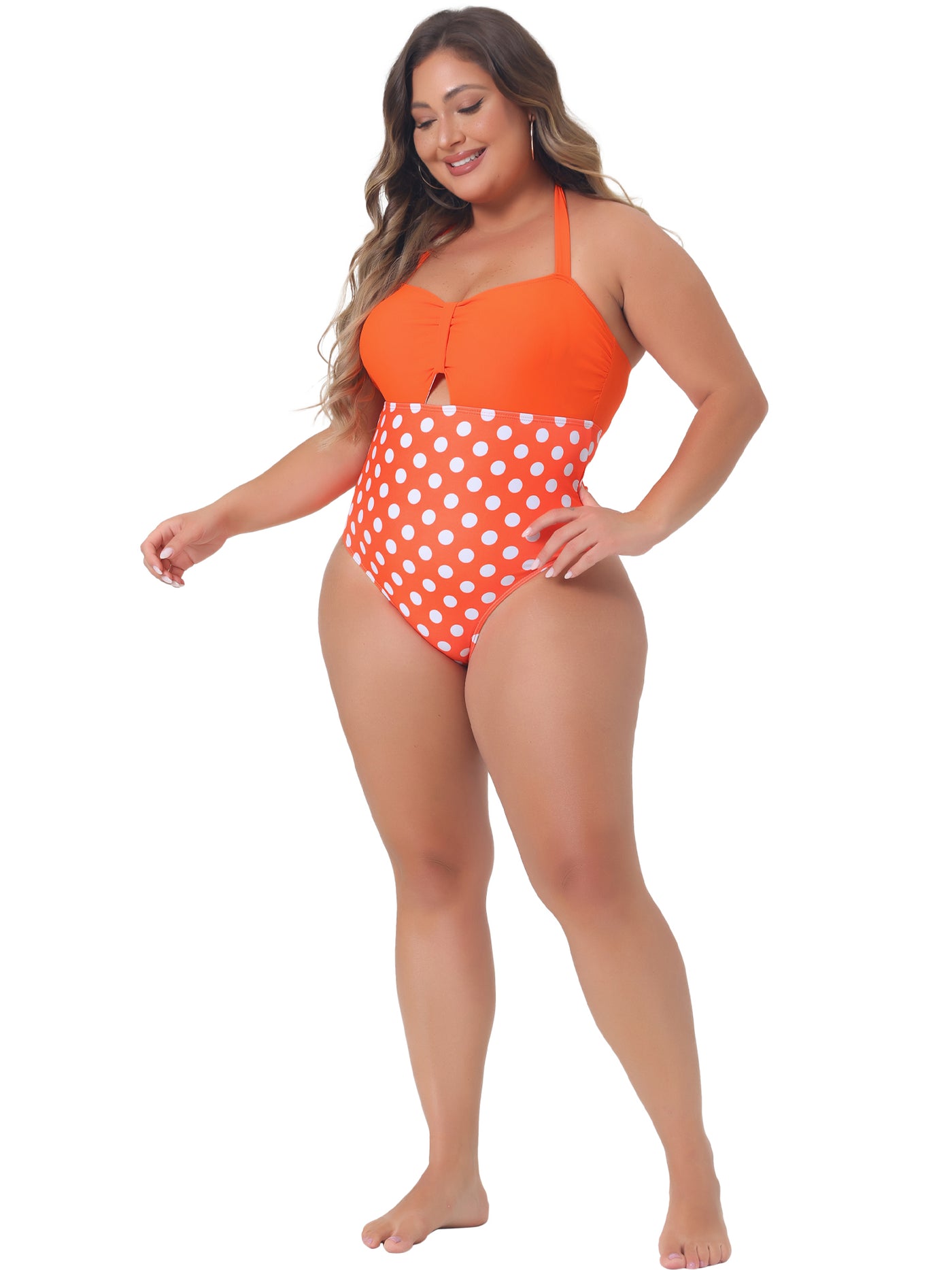 Bublédon Plus Size One Piece Swimsuits for Women Polka Dots Knot Bust High Waisted Tummy Control Bathing Suits Swimwear