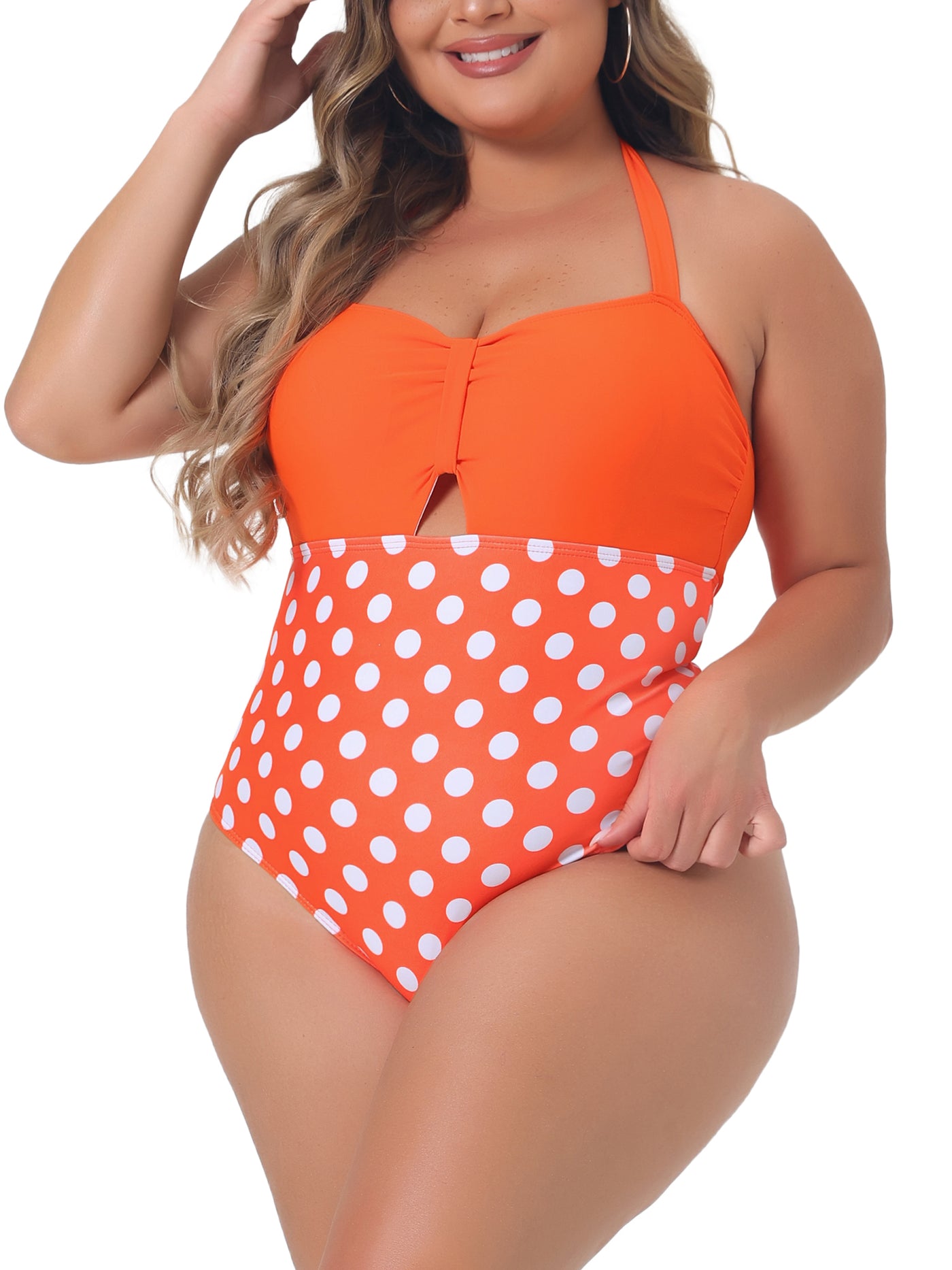 Bublédon Plus Size One Piece Swimsuits for Women Polka Dots Knot Bust High Waisted Tummy Control Bathing Suits Swimwear