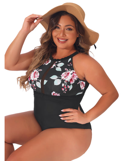 Bublédon Plus Size Bikini Swimsuits for Women Floral Swimwear Flattering High Waisted One Piece Bathing Suits 2024