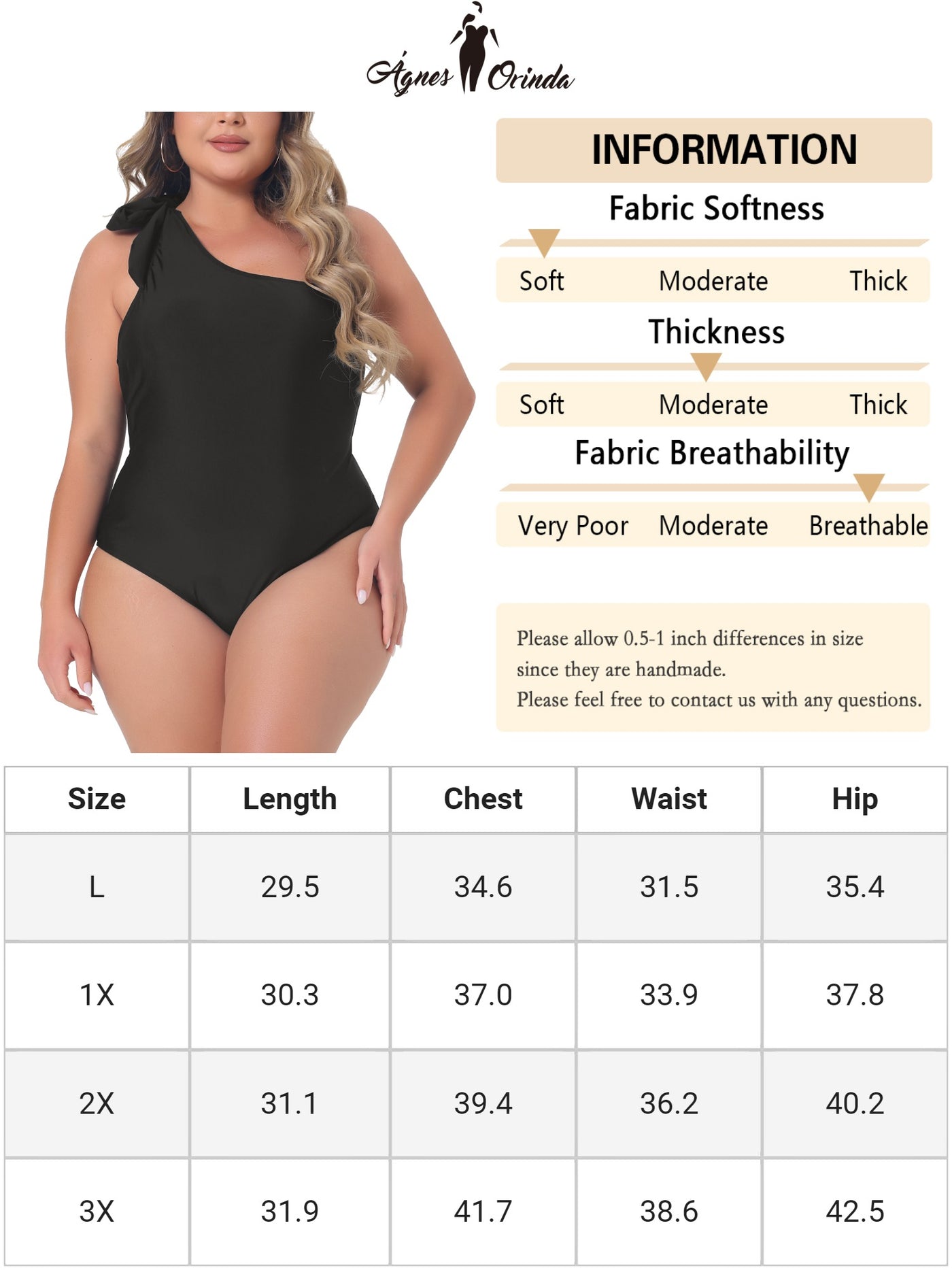 Bublédon Plus Size One-Piece Backless Swimsuit One Shoulder Knot Bathing Suit Tummy Control Swimwear