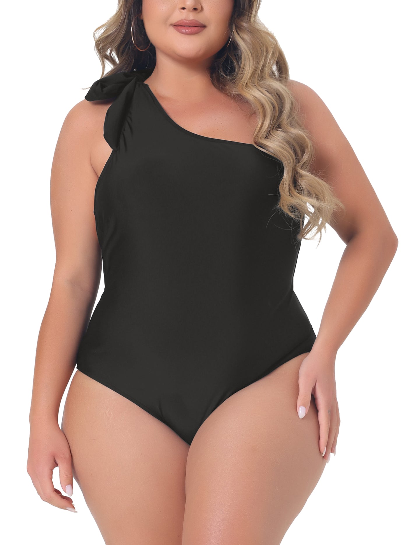 Bublédon Plus Size One-Piece Backless Swimsuit One Shoulder Knot Bathing Suit Tummy Control Swimwear