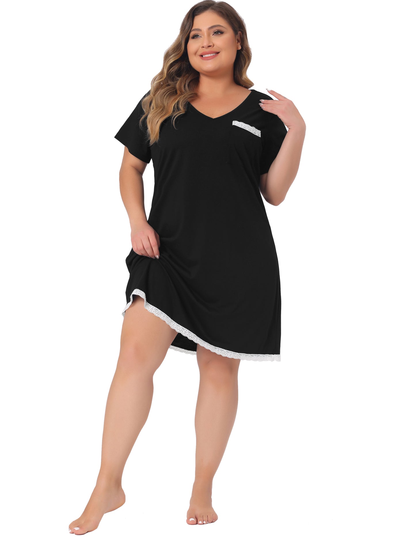 Bublédon Plus Size Nightgown Sleepwear for Women Soft Sleepshirt Short Sleeve Lace Trim Pajama Nightshirt