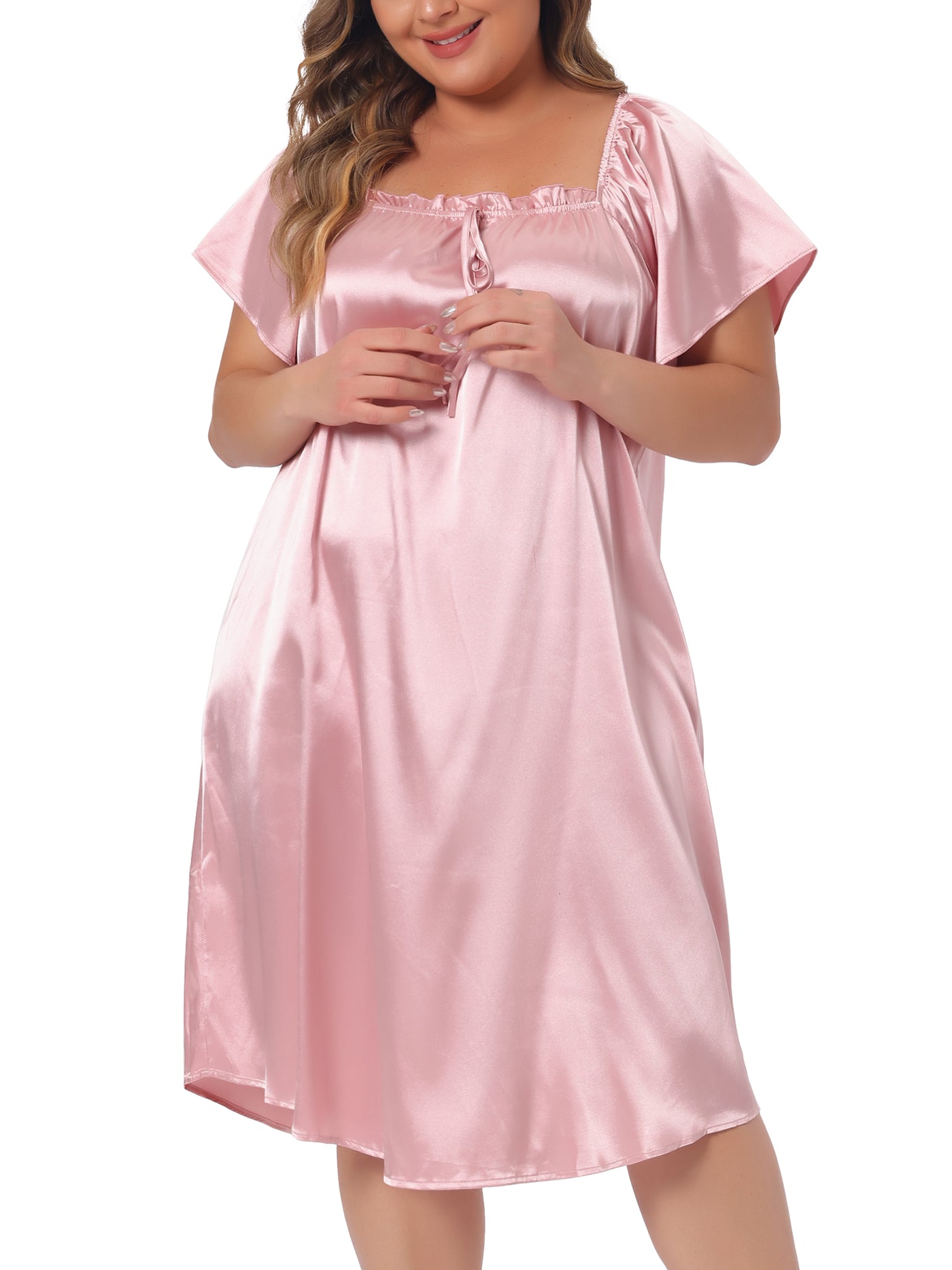 Bublédon Plus Size Satin Silk Nightgown for Women Pleated Loose Sleepwear Nightshirt Sleep Dresses