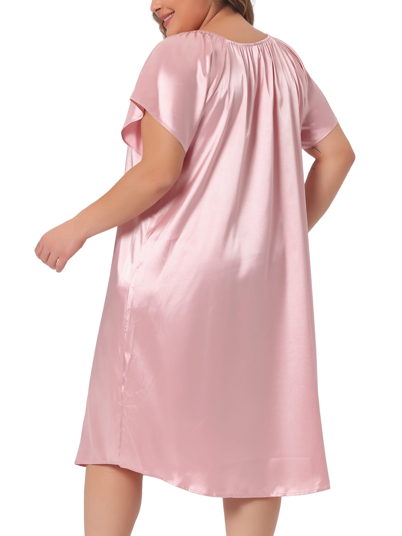 Bublédon Plus Size Satin Silk Nightgown for Women Pleated Loose Sleepwear Nightshirt Sleep Dresses