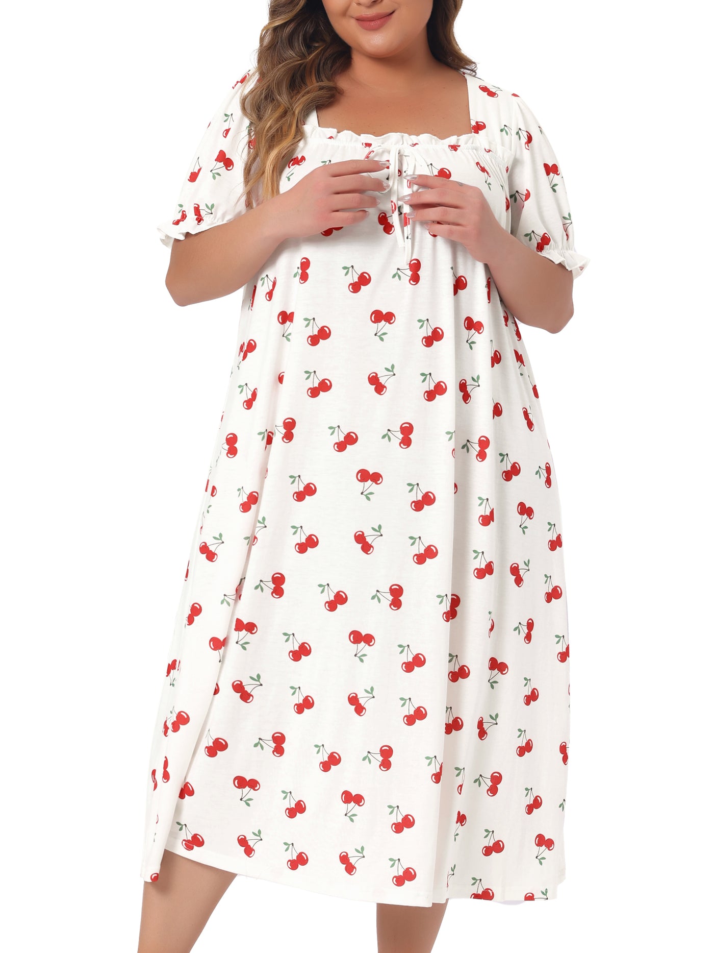 Bublédon Plus Size Nightgowns for Women Cherry Sleepshirts Ruffle Princess Comfy Nightdress Pajamas Lounger