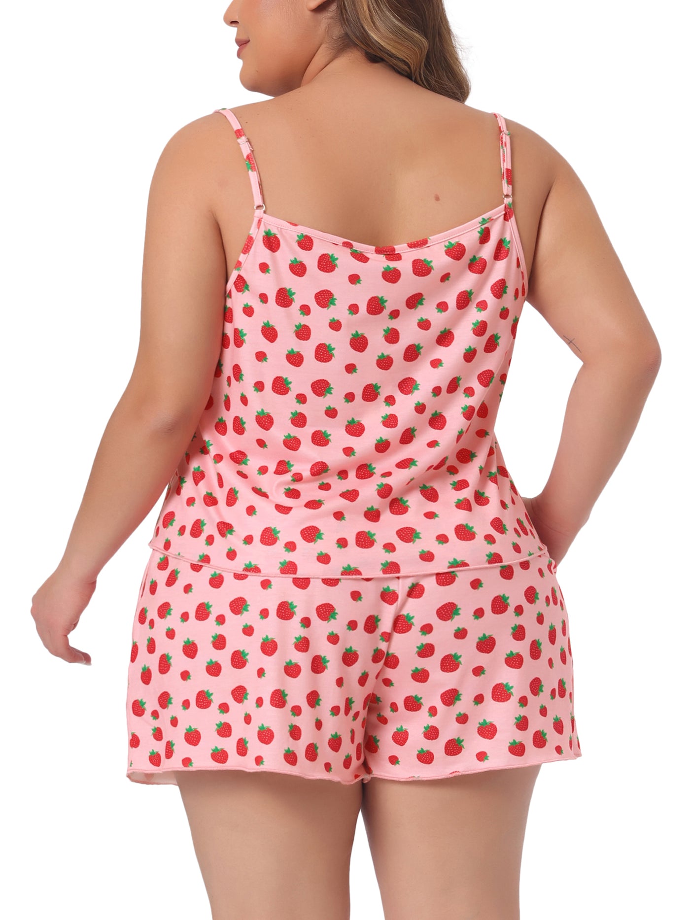 Bublédon Plus Size Pajamas for Women Strawberry Pattern Sleepwear Cami Shorts Set Cute Nightgown