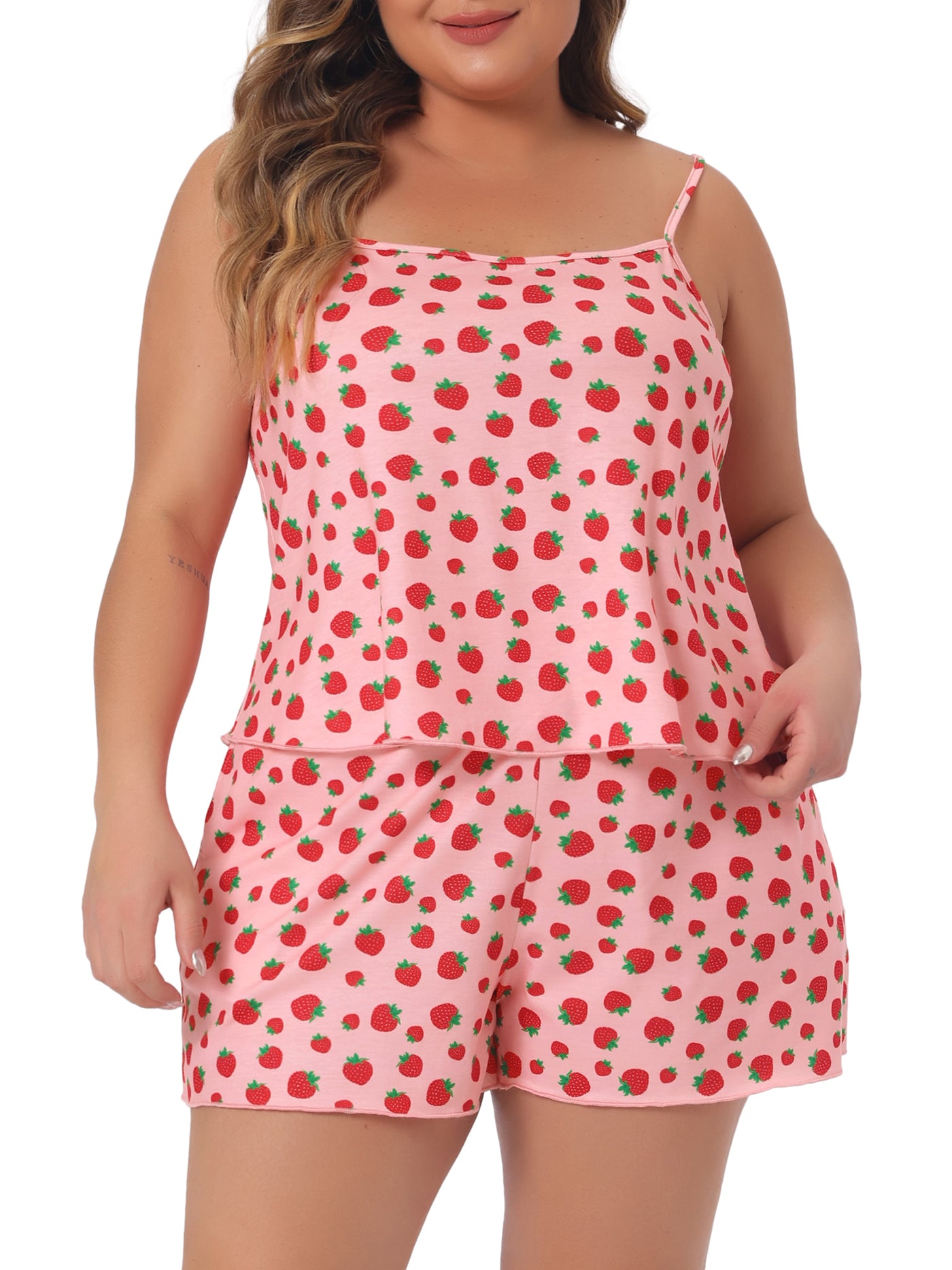 Bublédon Plus Size Pajamas for Women Strawberry Pattern Sleepwear Cami Shorts Set Cute Nightgown