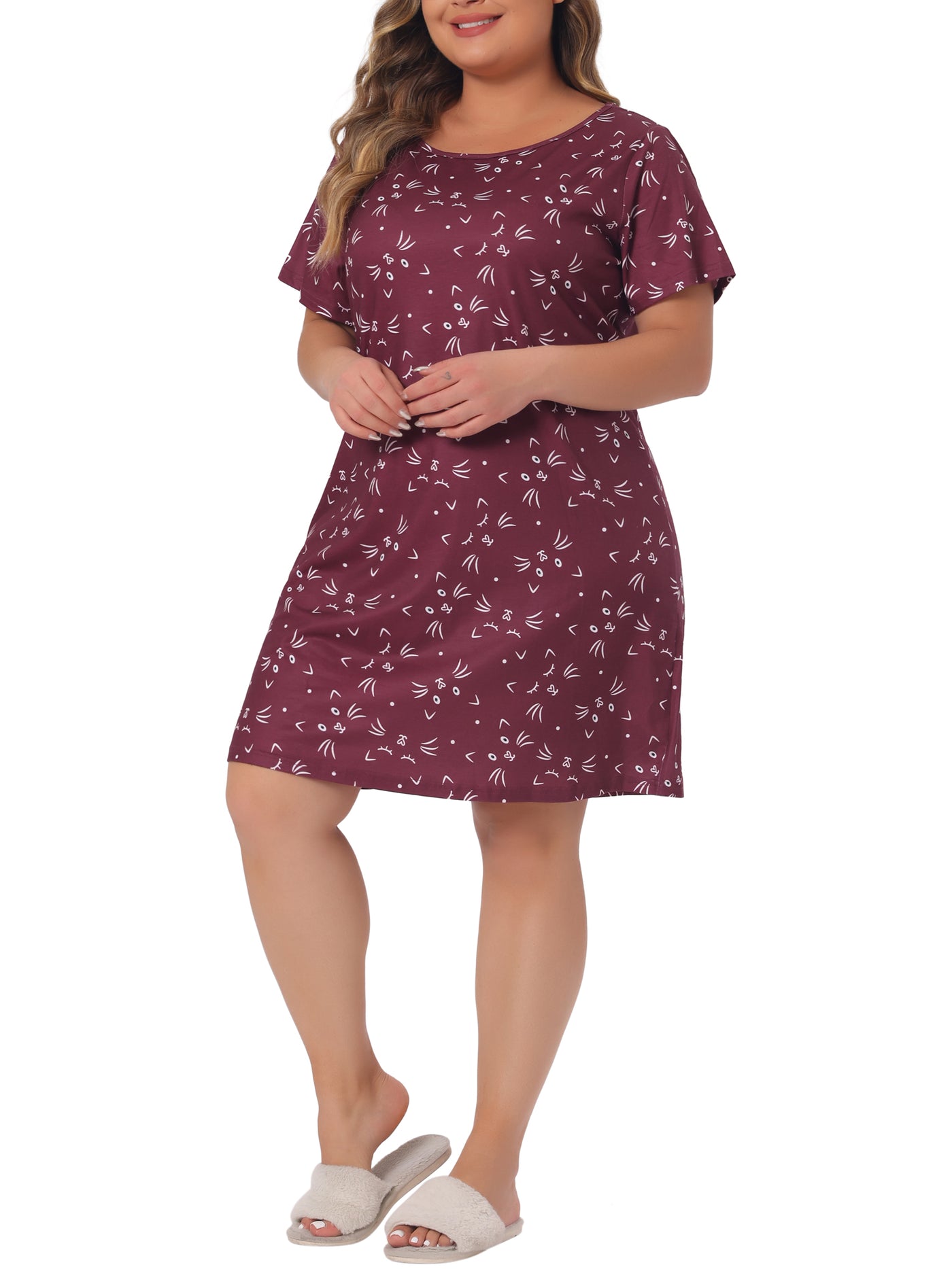 Bublédon Plus Size Nightgown for Women Pajama Round Neck Cat Holiday Family Sleepdress Nightdress 2023