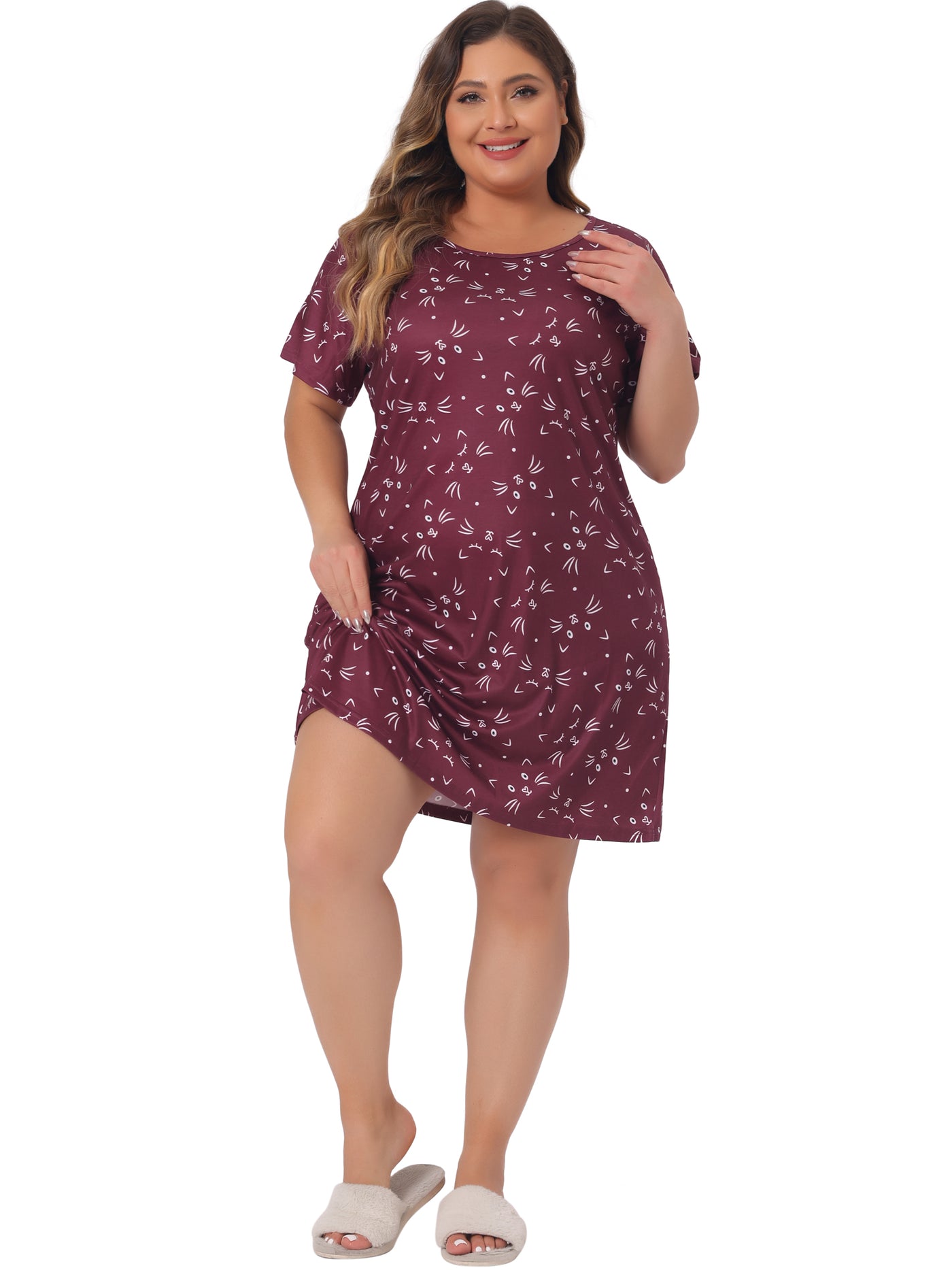 Bublédon Plus Size Nightgown for Women Pajama Round Neck Cat Holiday Family Sleepdress Nightdress 2023