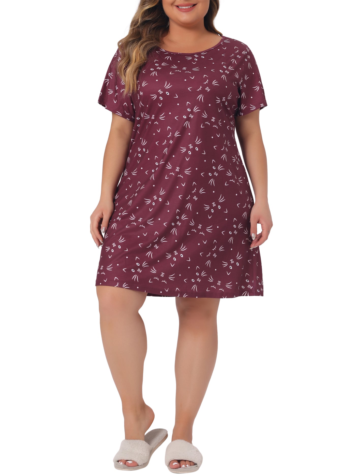 Bublédon Plus Size Nightgown for Women Pajama Round Neck Cat Holiday Family Sleepdress Nightdress 2023