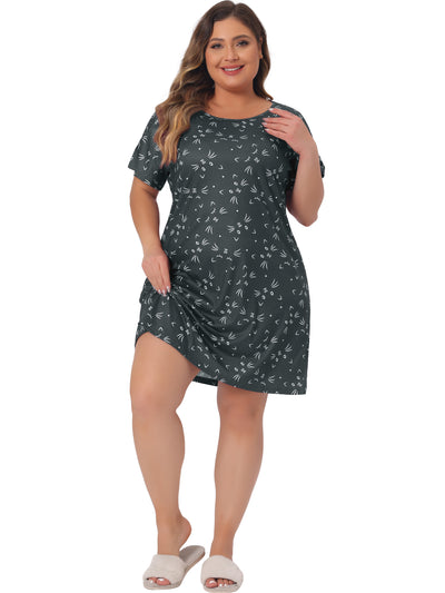 Plus Size Nightgown for Women Pajama Round Neck Cat Holiday Family Sleepdress Nightdress 2023