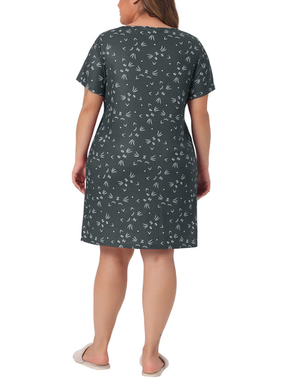 Plus Size Nightgown for Women Pajama Round Neck Cat Holiday Family Sleepdress Nightdress 2023