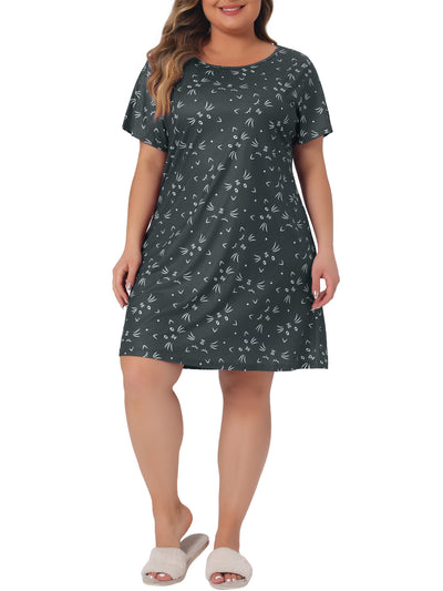 Plus Size Nightgown for Women Pajama Round Neck Cat Holiday Family Sleepdress Nightdress 2023