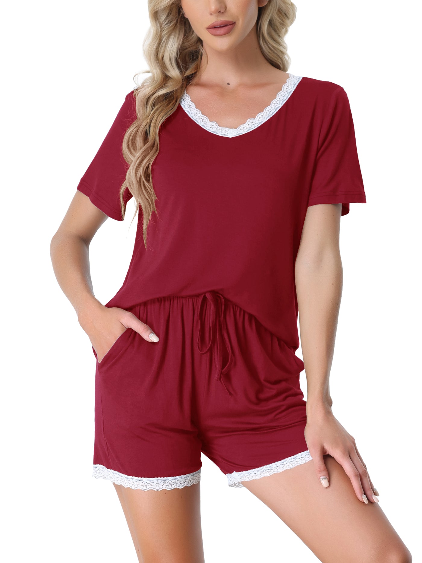 Bublédon Women's Sleepwear Lounge Soft Nightwear with Pockets Shorts Sleeve Pajama Set