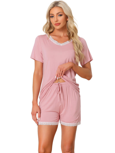 Women's Sleepwear Lounge Soft Nightwear with Pockets Shorts Sleeve Pajama Set