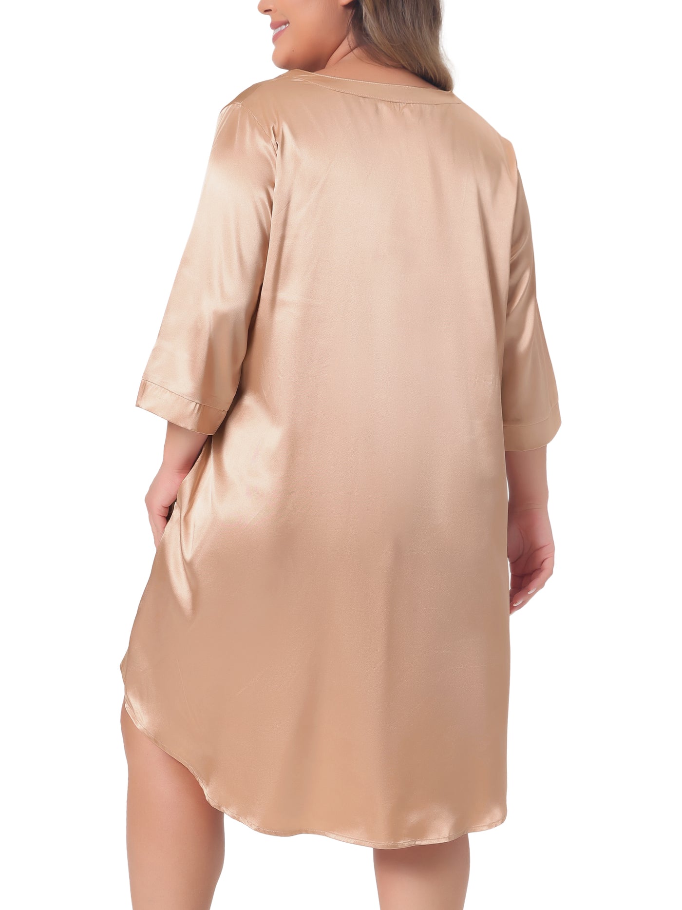 Bublédon Plus Size Nightshirt for Women Satin Button Down 3/4 Sleeve with Pockets Nightgown