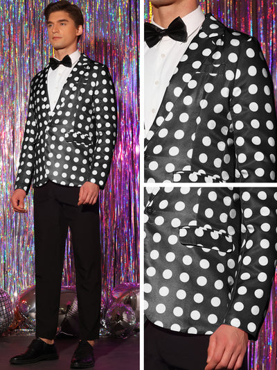 Polka Dots Blazers for Men's Notch Lapel One Button Wedding Suit Jacket Sports Coats