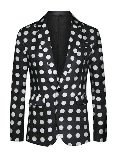 Polka Dots Blazers for Men's Notch Lapel One Button Wedding Suit Jacket Sports Coats